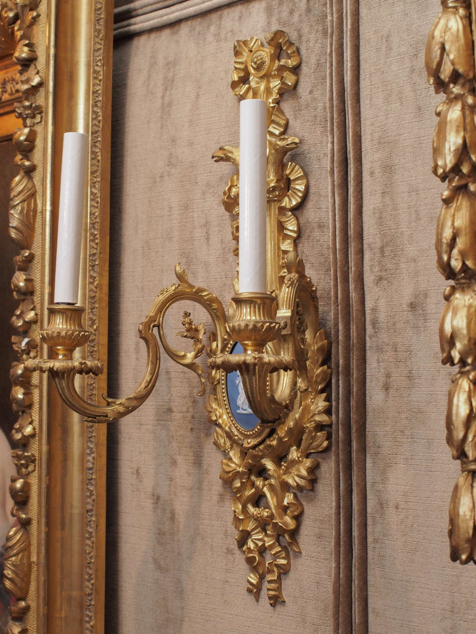 Pair of Antique Ormolu Sconces with Wedgwood Plaques, circa 1890-1900 3