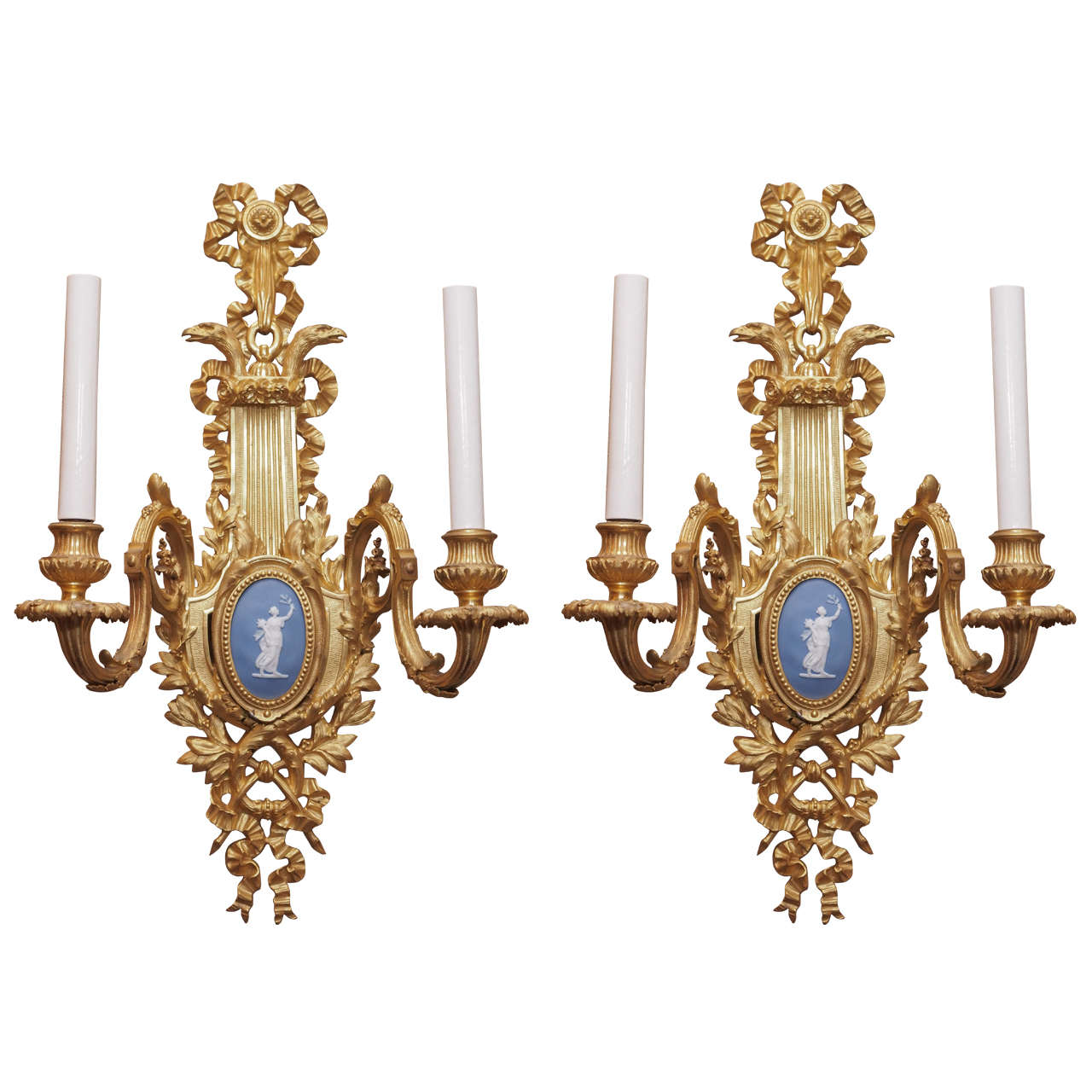 Pair of Antique Ormolu Sconces with Wedgwood Plaques, circa 1890-1900