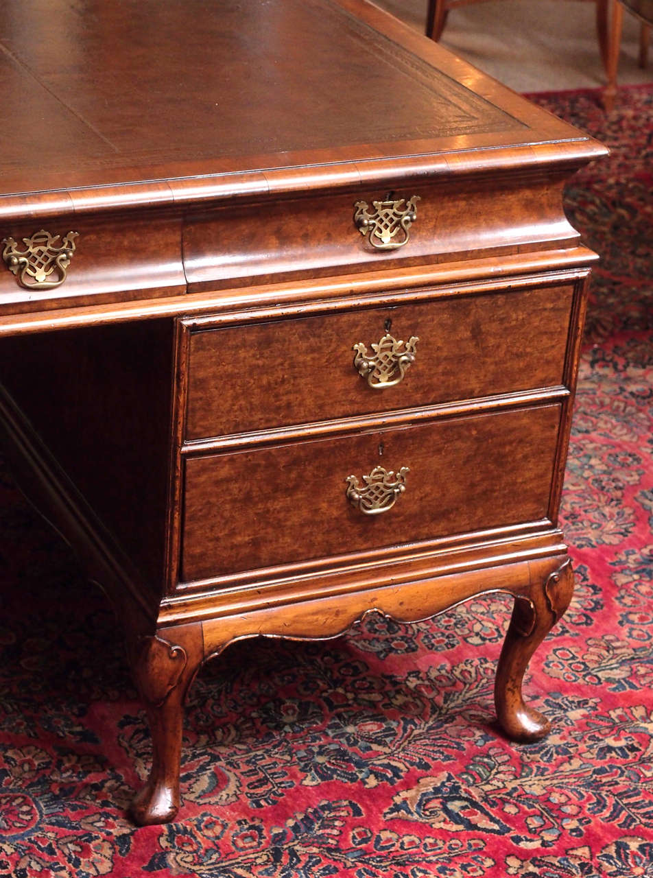 19th Century Antique English Walnut Leather Top Desk circa 1890-1900