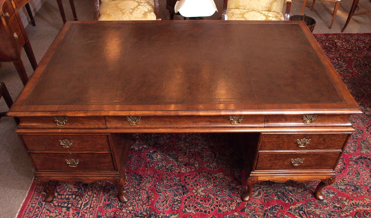 Antique English Walnut Leather Top Desk circa 1890-1900 1