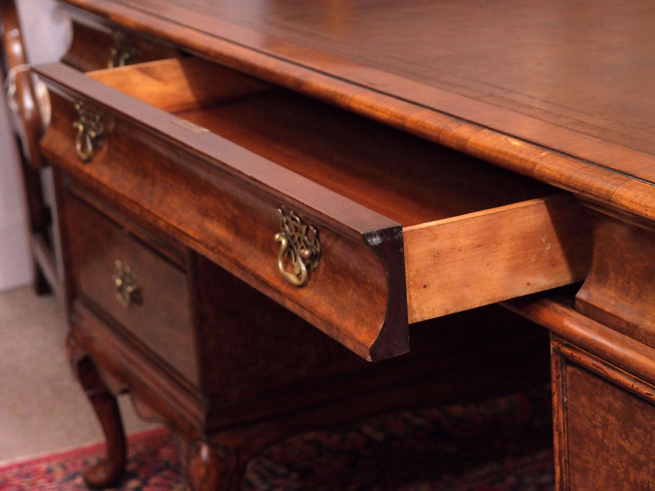 Antique English Walnut Leather Top Desk circa 1890-1900 2
