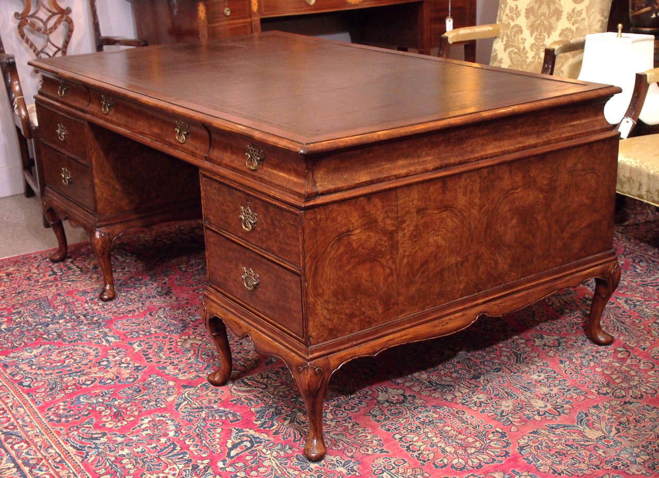 Antique English Walnut Leather Top Desk circa 1890-1900 4