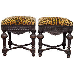 Pair of 19th Century Italian Dark Walnut Stools