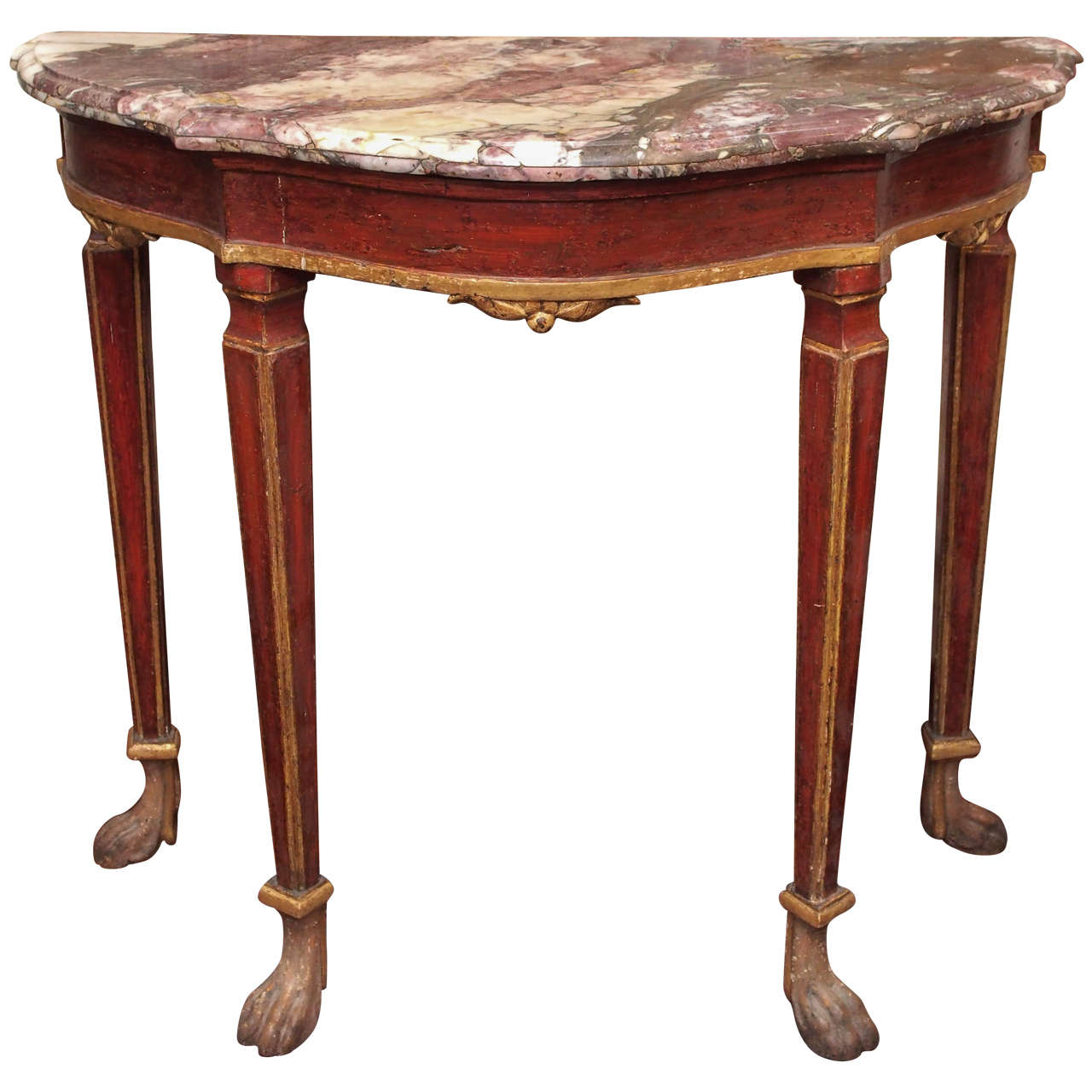 Small Venetian Painted Console Table with Marble Top