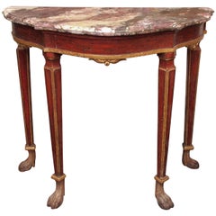 Small Venetian Painted Console Table with Marble Top