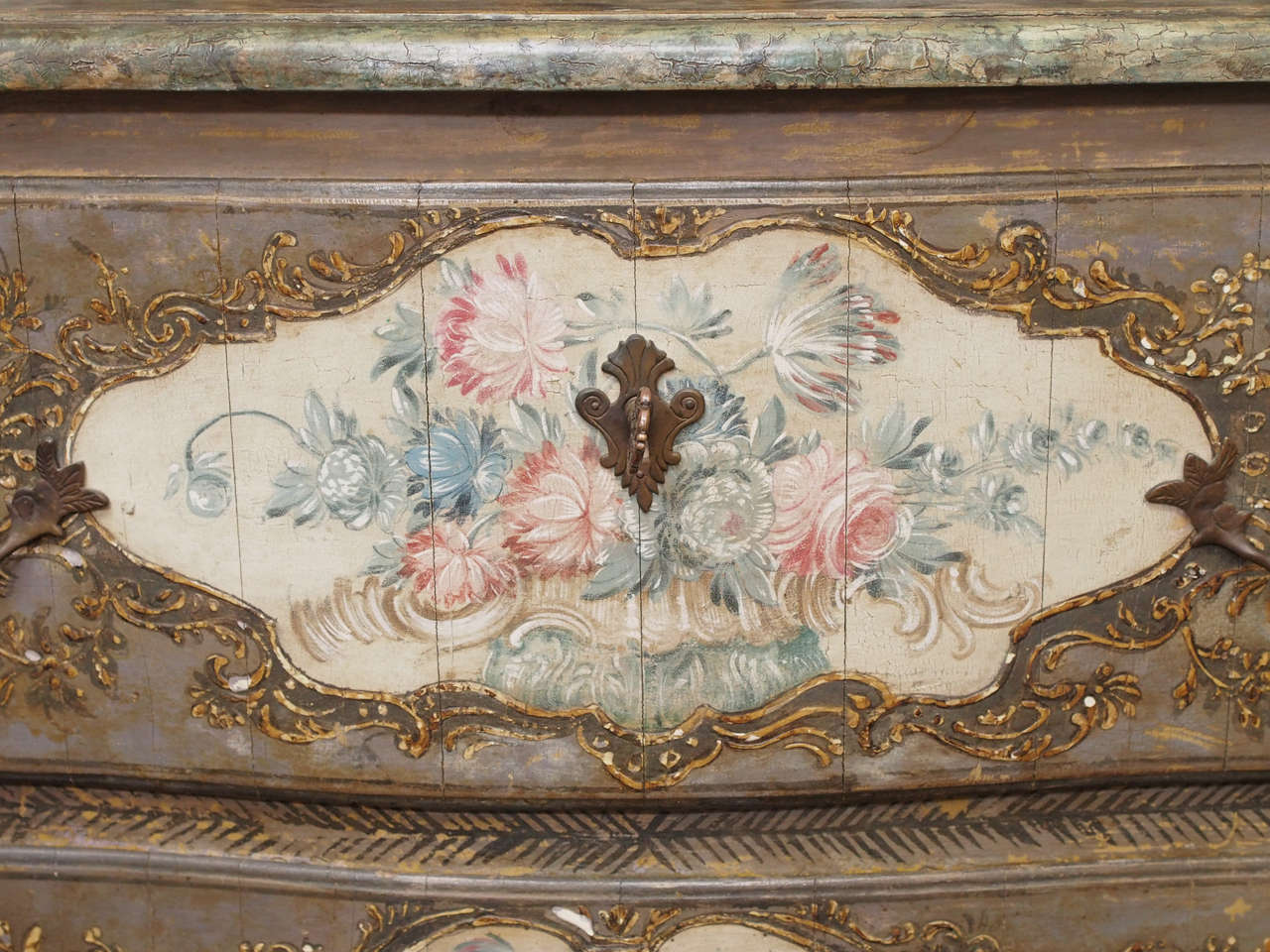 Italian Sicilian Rococo Paint Decorated Pastiglia Commode