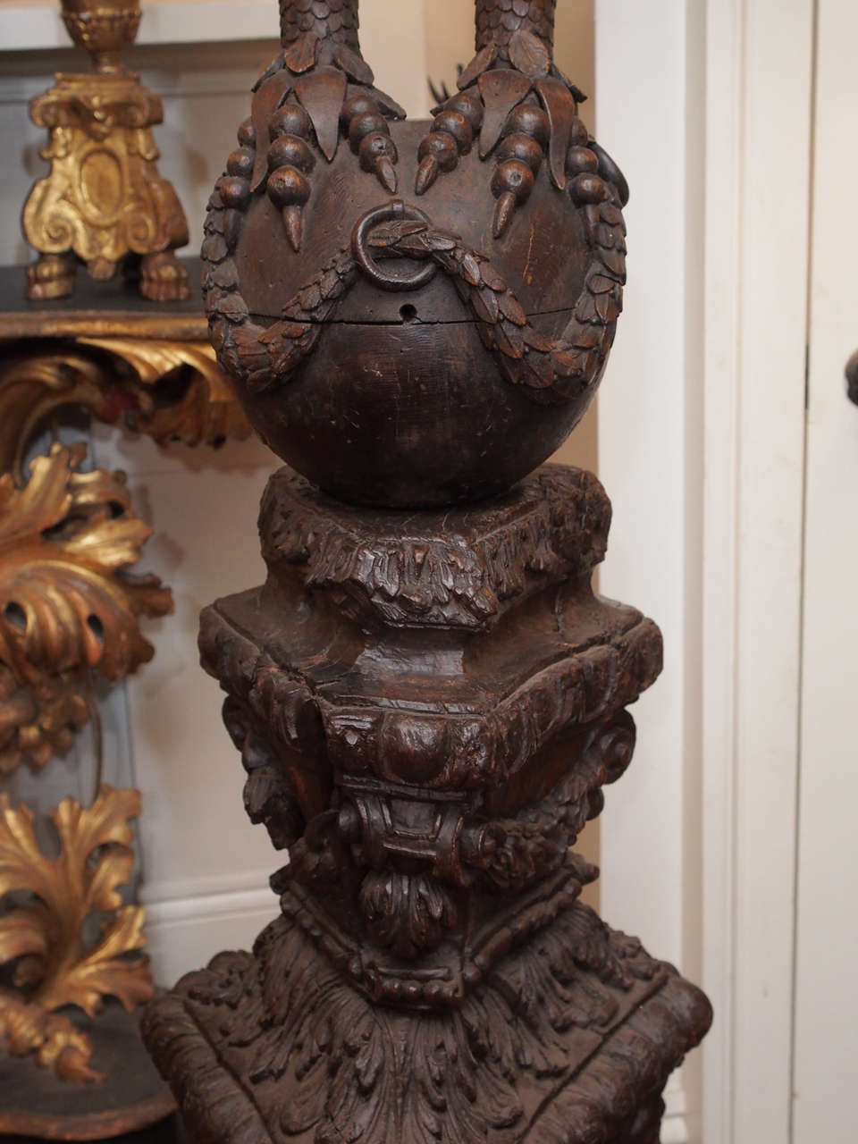 Baroque 17th Century German Carved Wood Lectern with Iron Book Supports