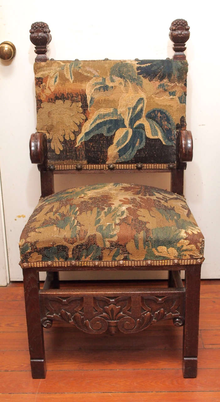 French 18th c. Chair frame with Brussels tapestry fragment upholstery.