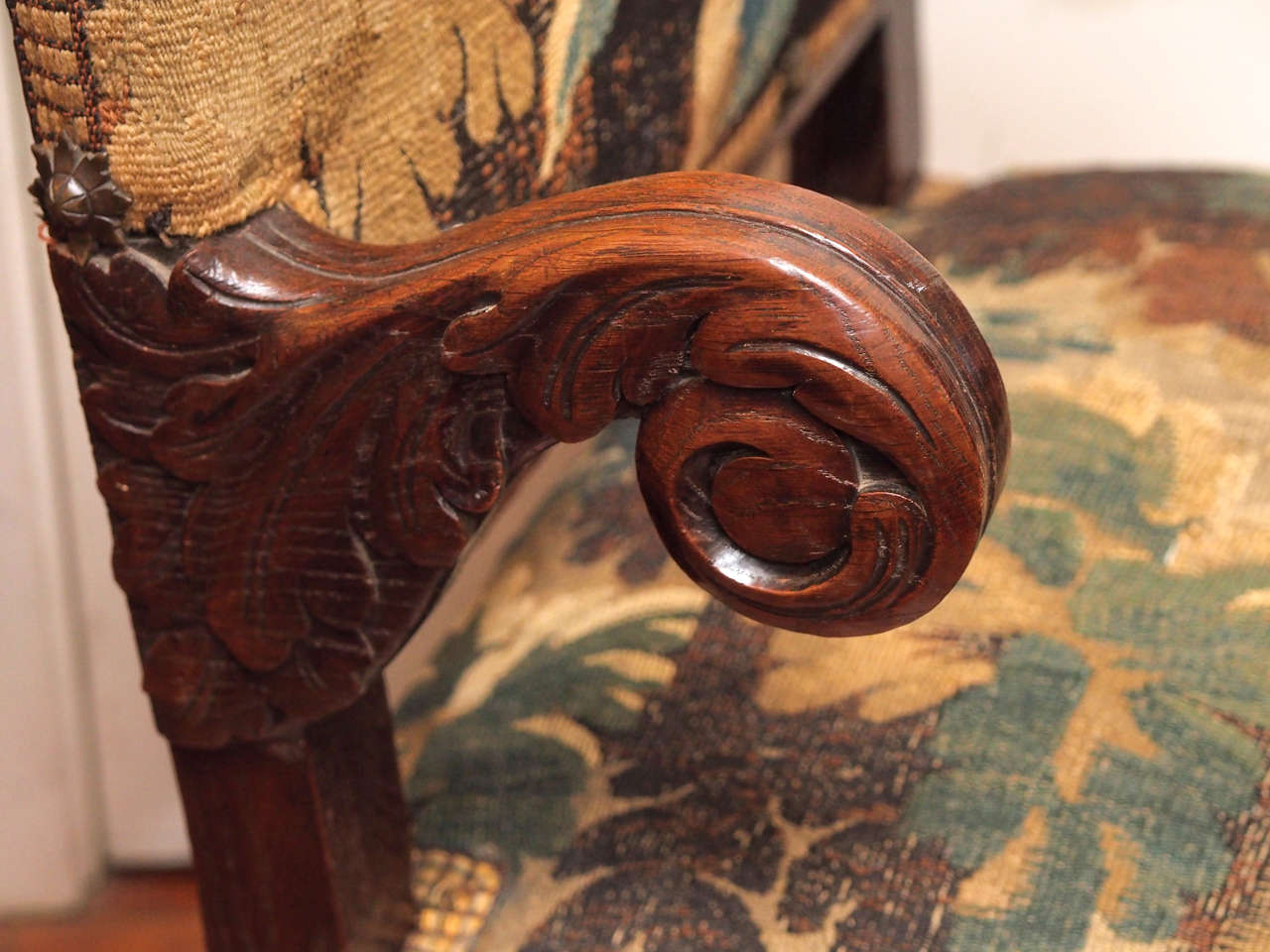 French Oak Chair with Tapestry Fragment Upholstery 2