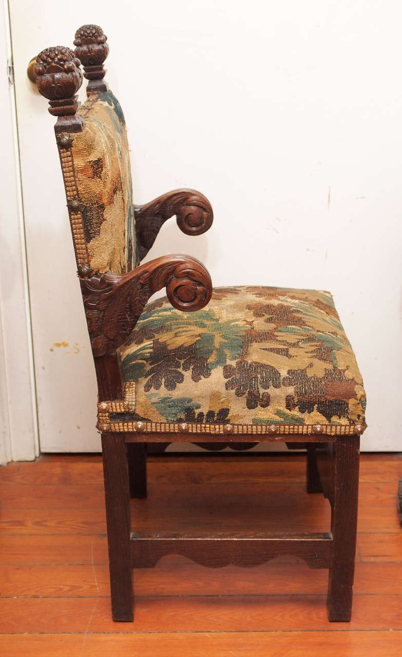 French Oak Chair with Tapestry Fragment Upholstery 3