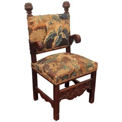 French Oak Chair with Tapestry Fragment Upholstery