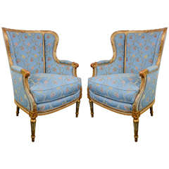 Pair of Gilded and Painted Wood Bergères