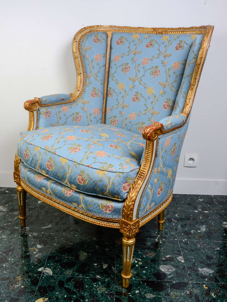 Louis XVI Pair of Gilded and Painted Wood Bergères For Sale