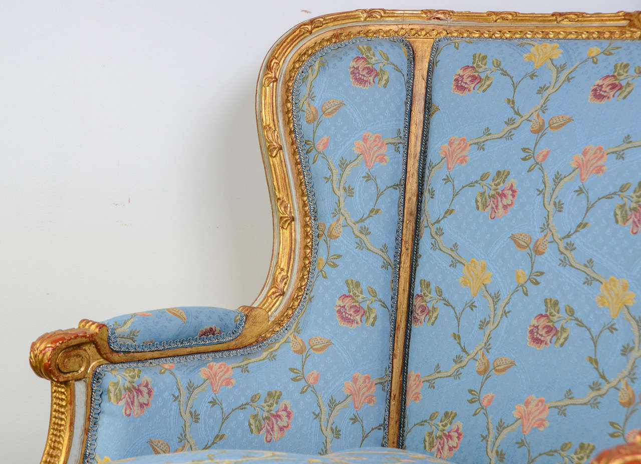French Pair of Gilded and Painted Wood Bergères For Sale