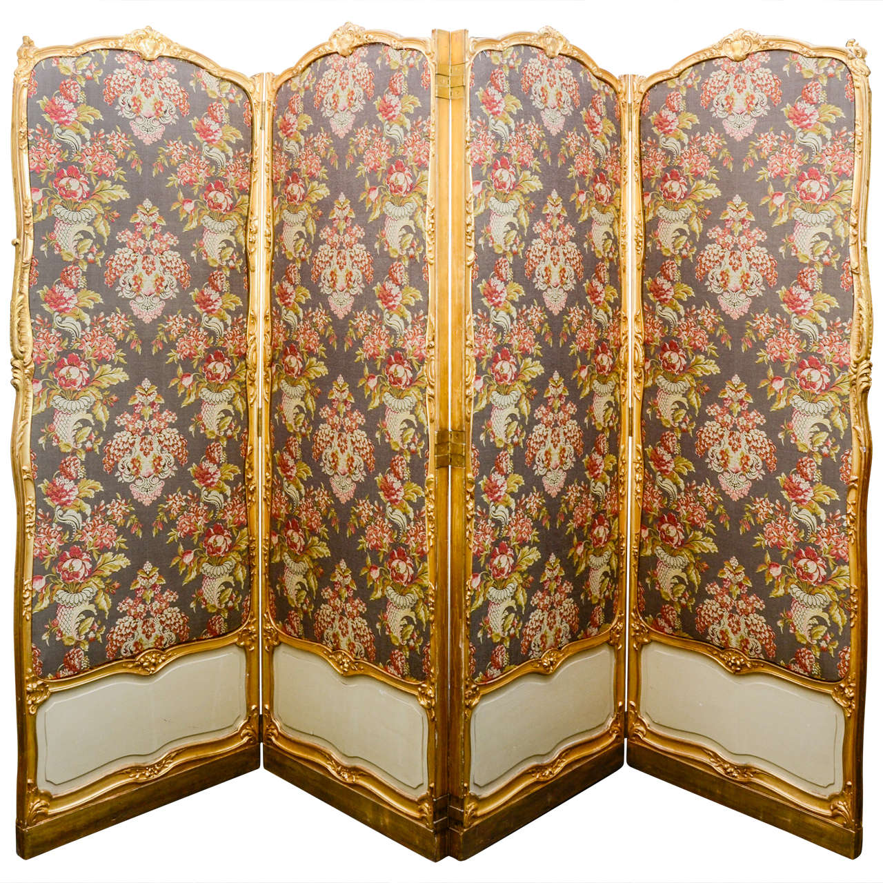 Gilded wood screen 4 leaves For Sale