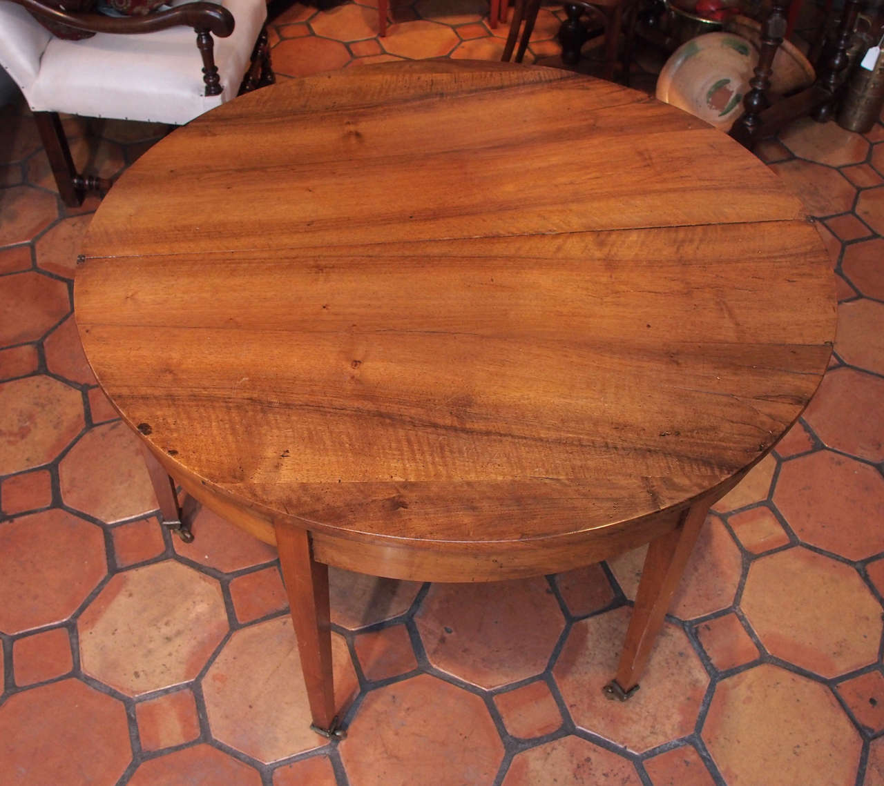 French Directoire period walnut demi-lune table with 