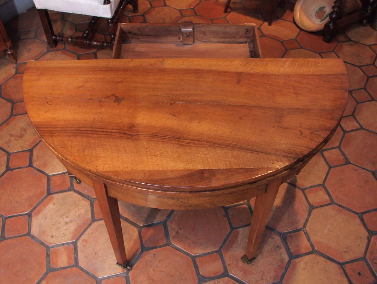 French Directoire Period Walnut Demilune Table 1