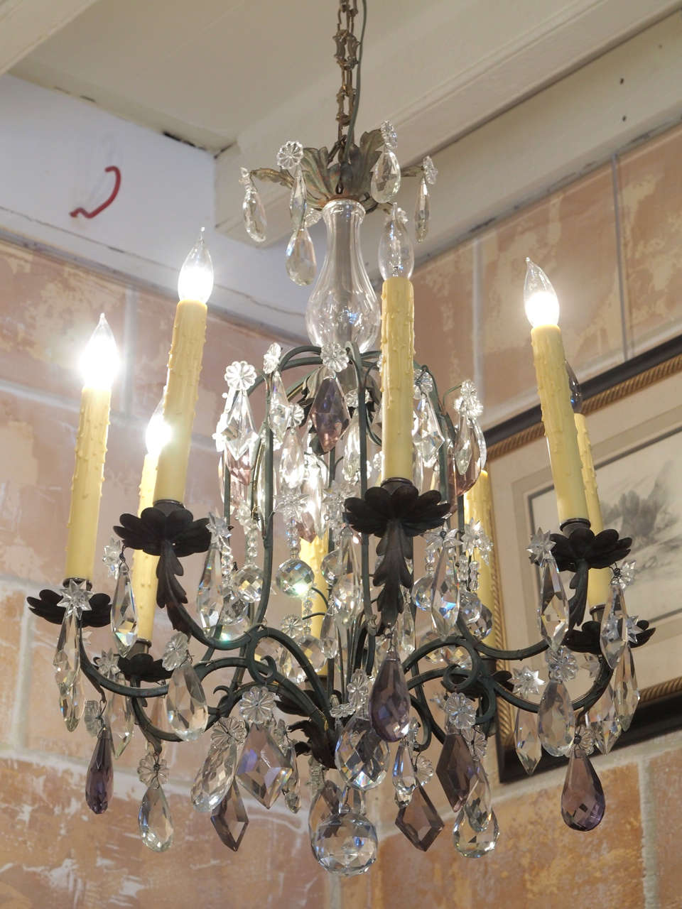 19th century French eight-arm chandelier in the Louis XVI taste, with accents of pale amethyst crystals.