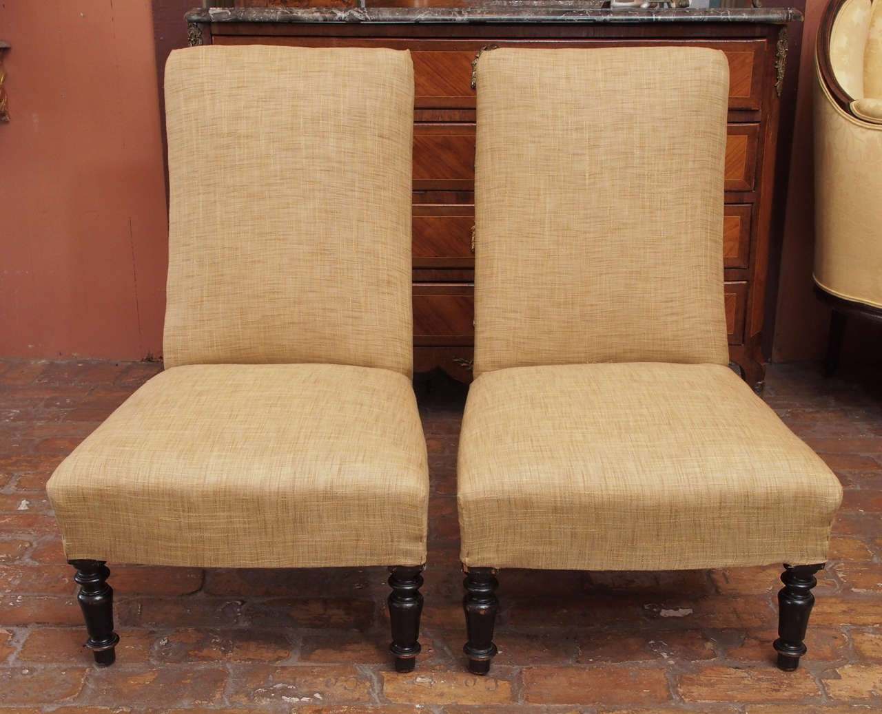 Pair of 19th century French Napoleon III period upholstered 