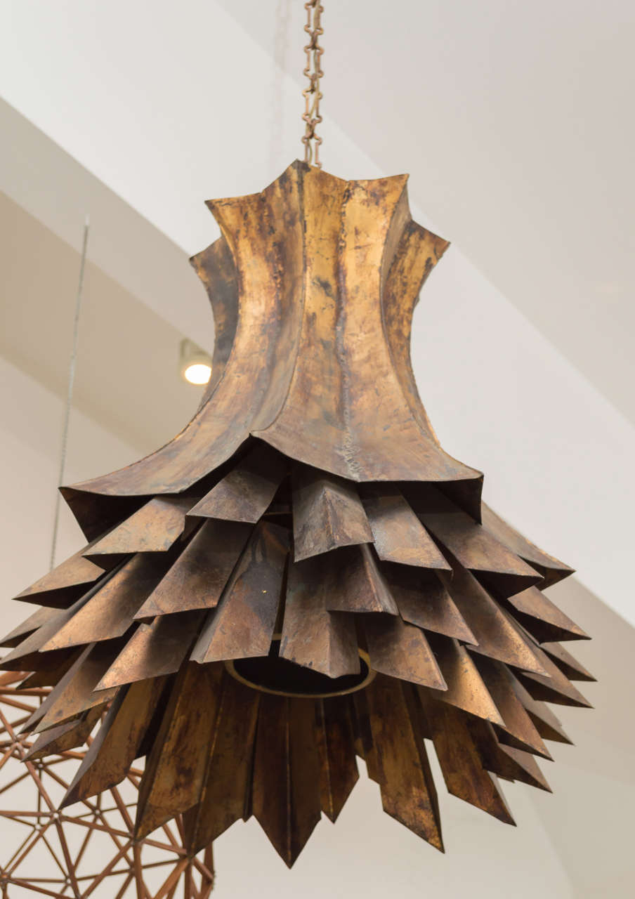 American Brutalist Gilt Metal Pendant