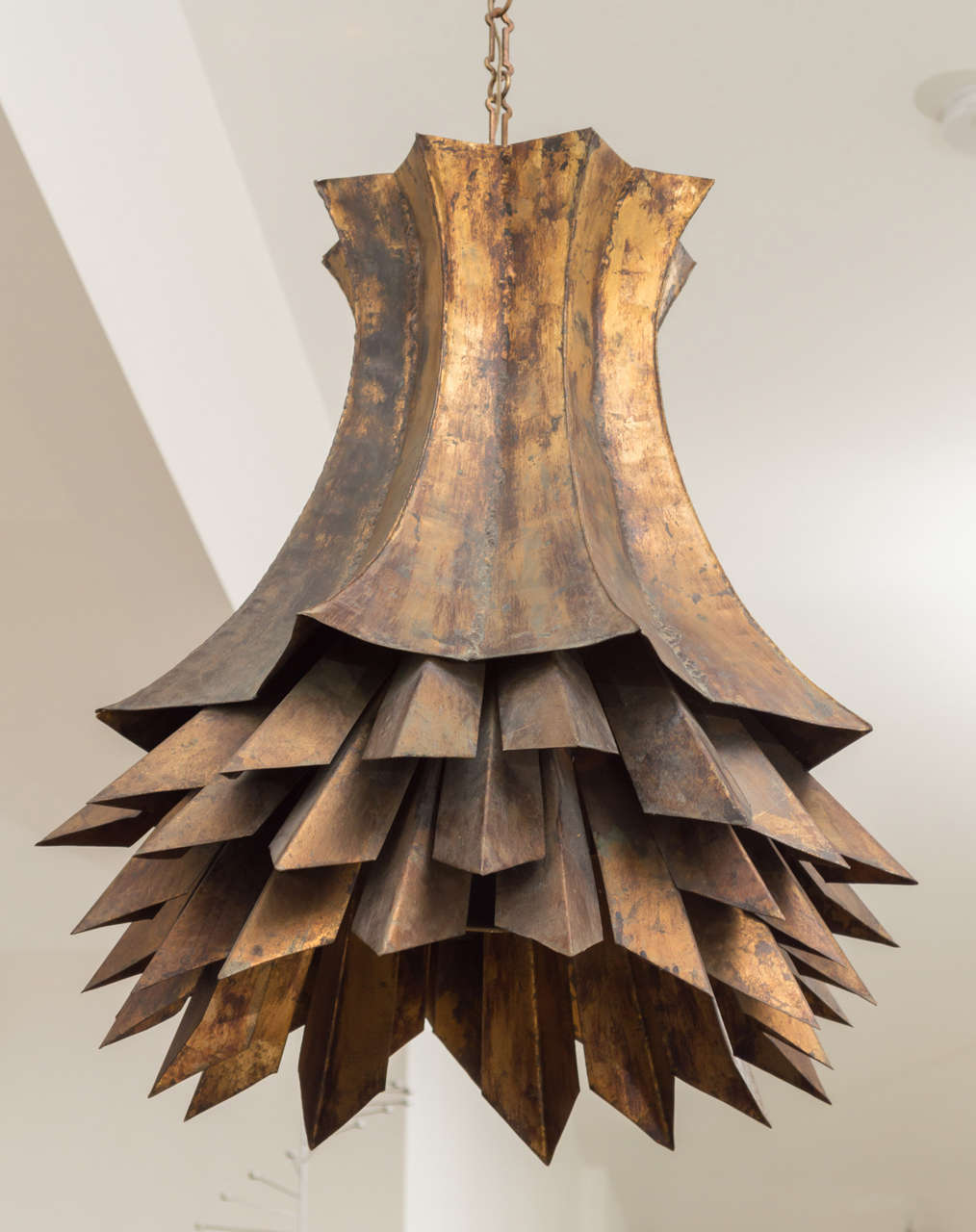 Brutalist Gilt Metal Pendant In Good Condition In San Francisco, CA