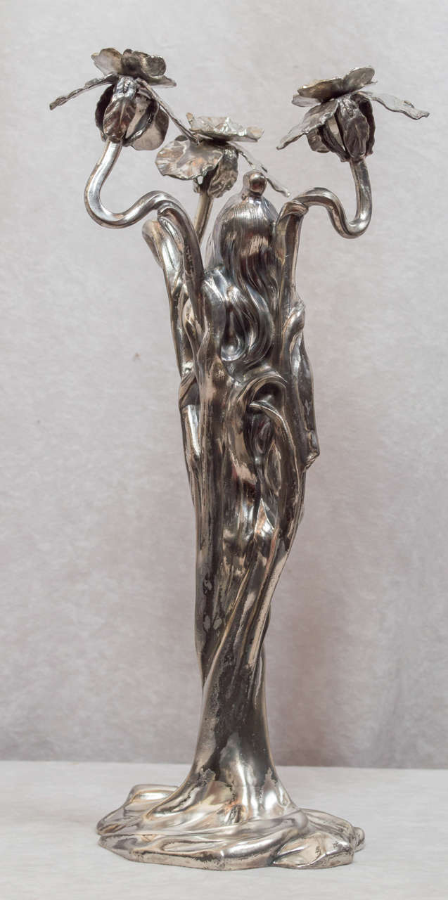 Silvered Art Nouveau Figure of a Young Woman