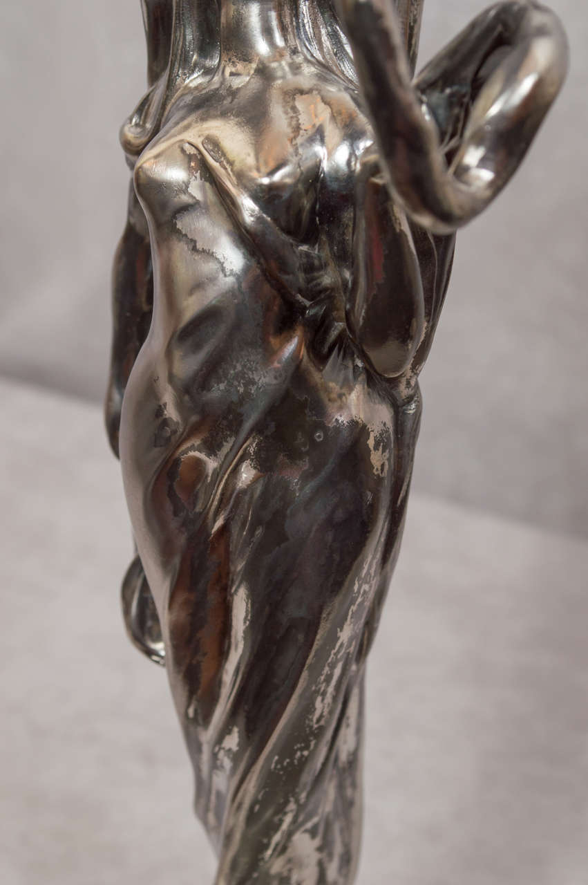 Metal Art Nouveau Figure of a Young Woman