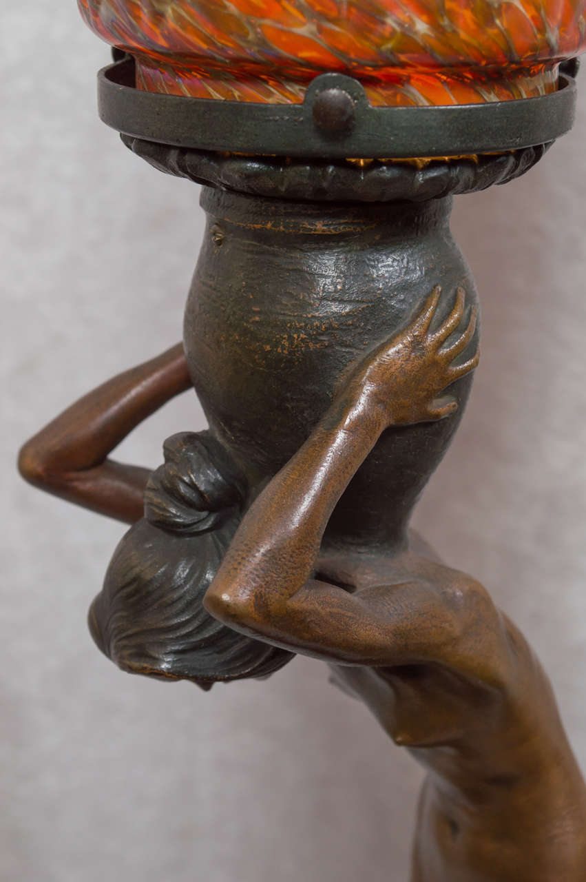 Art Nouveau Bronze and Art Glass Figural Lamp 5