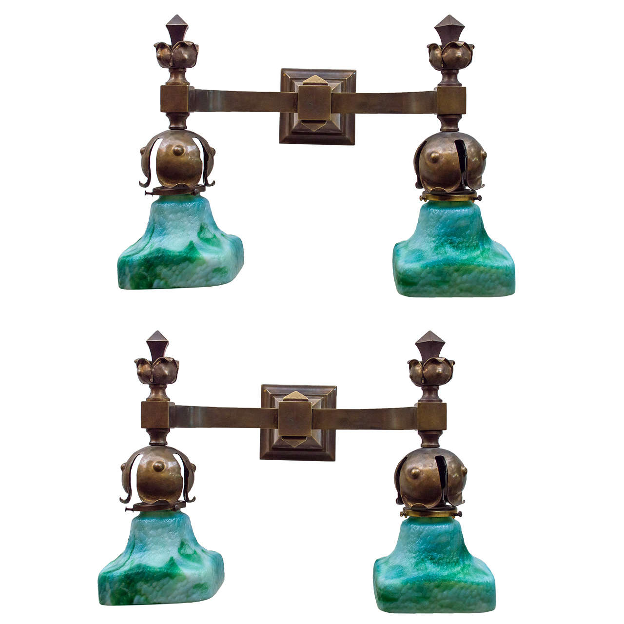 Pair of Two Arm Arts 
Crafts Wall Sconces