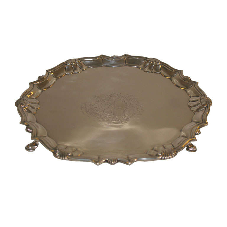 A STERLING SILVER SALVER BY ROBERT ABERCROMBY. LONDON, 1742 For Sale