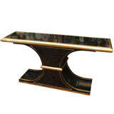 French Mid-Century Lacquered and Gilt Brass Console Table