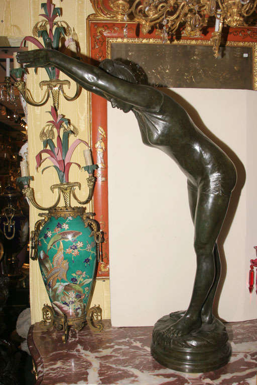 Oversized French Art Deco Bronze Sculpture of Diving Maiden 1