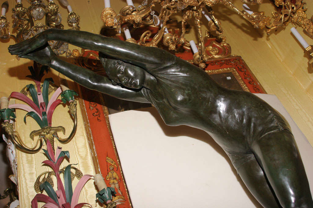 Oversized French Art Deco Bronze Sculpture of Diving Maiden 2