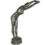 Antique Oversized French Art Deco Bronze Sculpture of Diving Maiden
