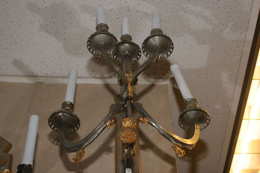 Highly Unusual Pair of Steel and Gilt Bronze Mixed-Style Sconces In Good Condition For Sale In New York, NY
