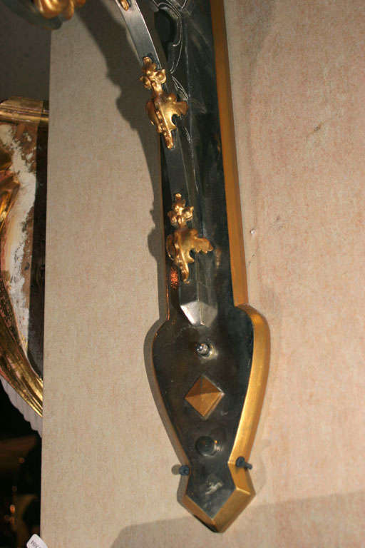 20th Century Highly Unusual Pair of Steel and Gilt Bronze Mixed-Style Sconces For Sale