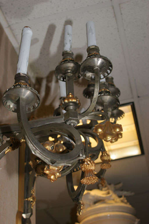 Highly Unusual Pair of Steel and Gilt Bronze Mixed-Style Sconces For Sale 2