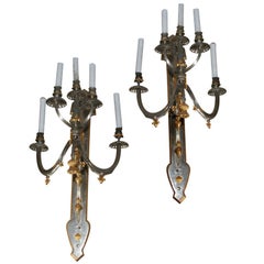Antique Highly Unusual Pair of Steel and Gilt Bronze Mixed-Style Sconces