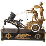 Antique Neoclassical Empire Style Chariot Motif Mantle Clock