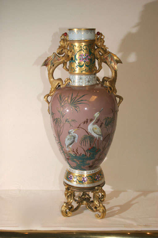 Aesthetic Movement Painted Porcelain and Enameled Vase