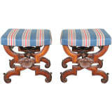 Pair of French Carved Wood  X-Stools/Tabourets