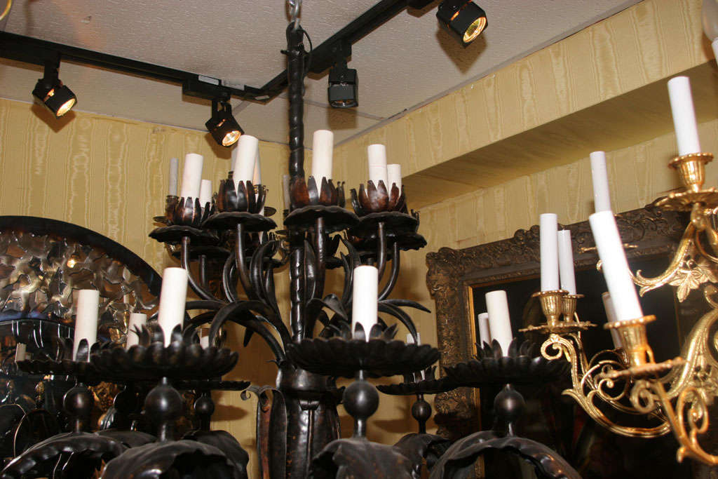 20th Century Large arts and crafts style patinated bronze chandelier For Sale