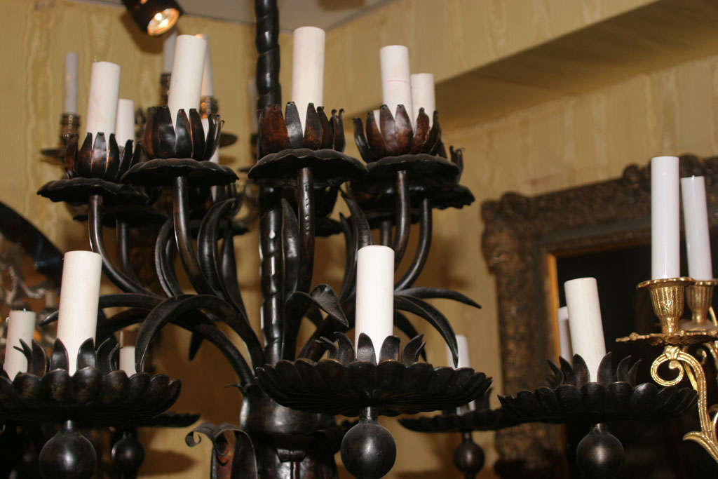 Bronze Large arts and crafts style patinated bronze chandelier For Sale
