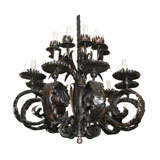 Vintage Large arts and crafts style patinated bronze chandelier