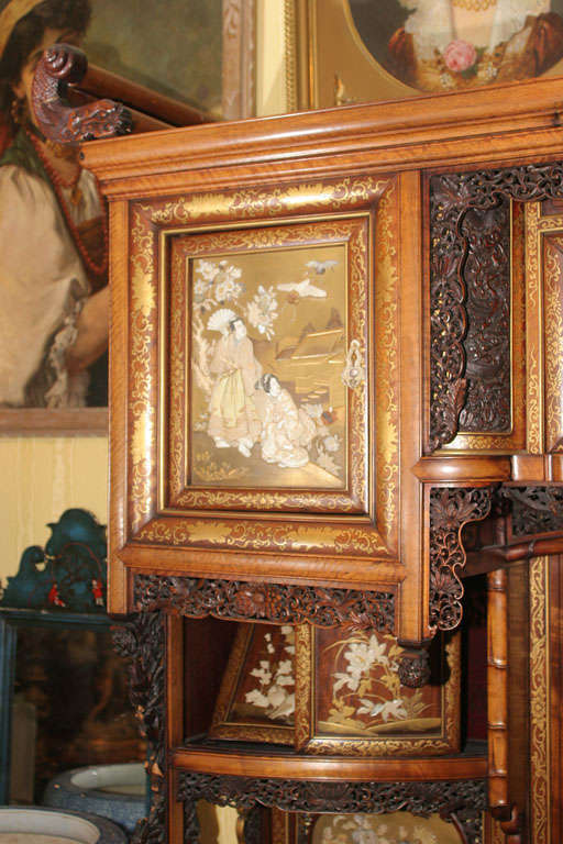 Wood Japanese Gold Lacquered Display Cabinet