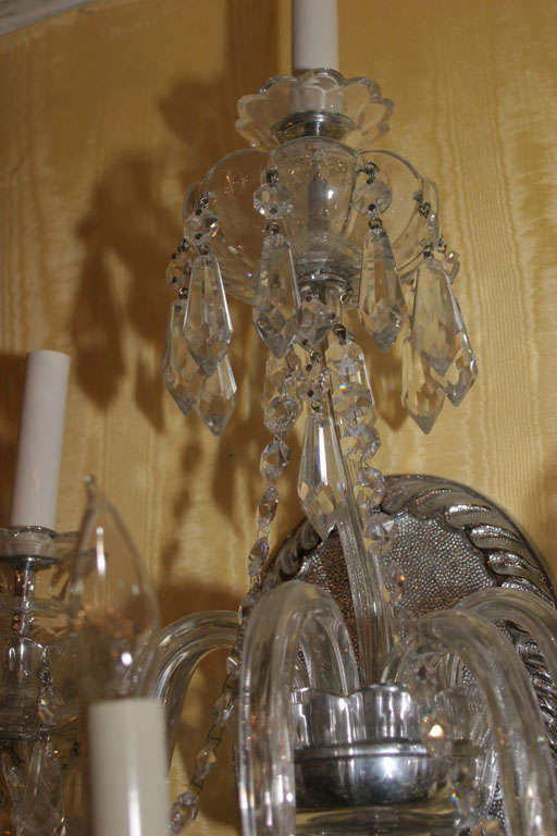 Mid-20th Century Pair of English Cut Glass Tier Style 6-Arm Sconces