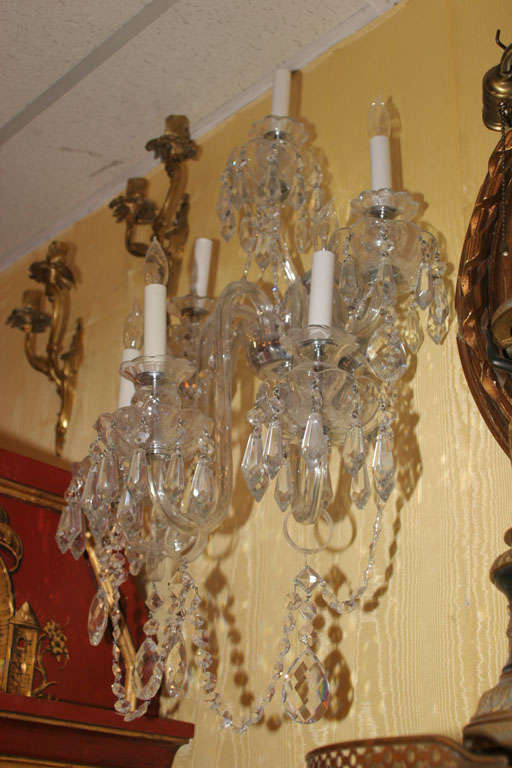 Pair of English Cut Glass Tier Style 6-Arm Sconces 1
