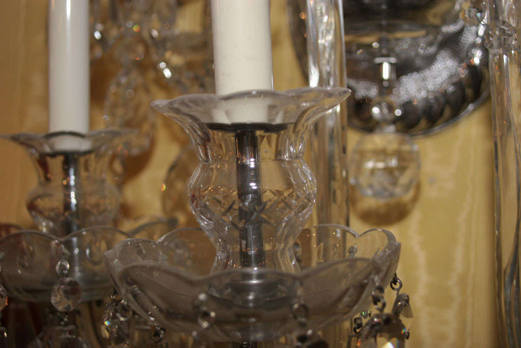 Pair of English Cut Glass Tier Style 6-Arm Sconces 3