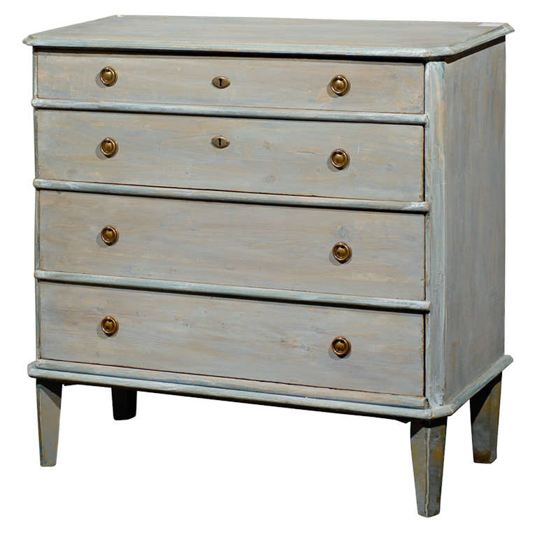 A Swedish Four-Drawer Painted Wood Chest of Gustavian Style.