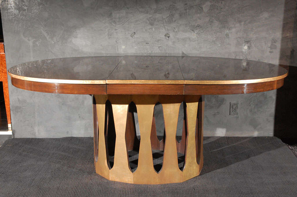 Rosewood and Gold Leaf Oval Dining Table by Harvey Probber 2